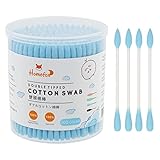 HOMEFOX Blue Cotton Swabs Precision Pointed - 200 Count Pointy Organic Cotton Buds Double Side Tightly Wrapped Cotton Tips Paper Stick Soft Gentle Lint-Free Cruelty-Free, Pointy & Round (Blue)