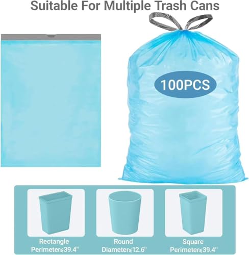 Image of Dual Trash Can bags for Dual Compartment Trash Can (2 x 8 Gallon), 100 count Drawstring Kitchen Garbage Bags, Pre-Separated Blue