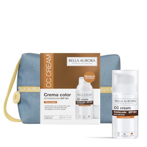 Bella Aurora Pack CC Cream Antimanchas SPF 50+ Extracubriente | Crema Facial con Color Adaptativo | Alta Cobertura y Difumina Imperfecciones | Neceser de Regalo | 30 ml