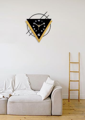 Image of METSY Metal Laser Cut Numerical Analogue Art Wall Clock Black & White for Home and Office | Metal Wall Art | Decor Items (Triangle)