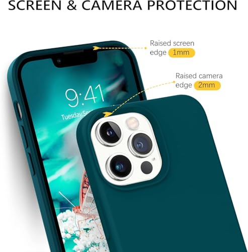 Image of M Cart Compatible with iPhone 13 Pro Max Case 6.7 Inch Liquid Silicone Soft Gel Rubber Slim Microfiber Lining Cushion Cover Shockproof Protective Phone Case for iPhone 13 Pro Max -Dark Greenish Blue