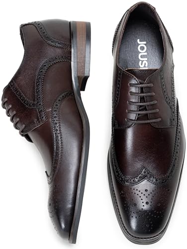 Image of Jousen Men's Dress Shoes Leather Wingtip Formal Business Oxford Shoes Brogue Retro Derby Dress Shoes for Men