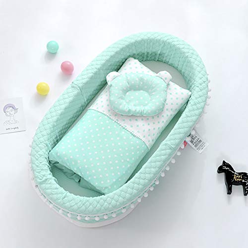 Kadahis ベビーベッドインベッド 新生児用添い寝ベッド 軽量ポータブルベビーベッド 布団 枕 3点セット 取り外し可能 おむつ替え コンパクト 旅行 外出 和室 赤ちゃん 出産お祝い (ブルー)