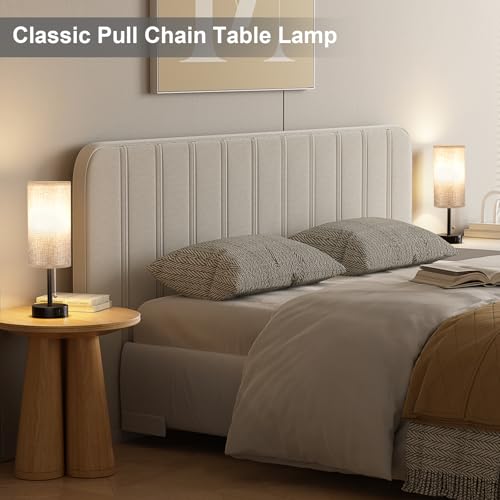 Grey Bedside Lamp for Bedroom Nightstand - Small Table Lamp with USB A + C Charging Port, 3 Color Temperatures Pull Chain Night Stand Light, Side Table Desk Reading Lamp - Dorm Room Essentials by PartageiZ - Image 3