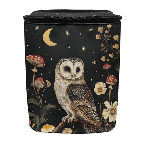 Image of Talayituse Owl Mushroom Daisy Flower Print Car Trash Bin, Large Size Auto Trash Can Adjustable Portable Garbage Can with Lid, Vehicle Hanging Bag for Headrest Front Back Seat