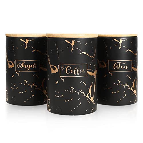 Black Gold Marble Ceramic Tea Coffee Sugar Canisters