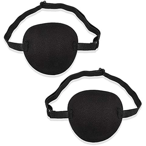SWKJ 2 PCS Set Eye Patch Single Eye Mask with Adjustable Buckle Soft and Comfortable Pirate Eye Patch for Adults and Kids for Amblyopia Lazy Eye- Black Cover
