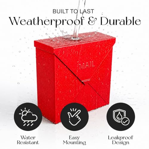 Image of NACH Mailboxes for Outside Wall Mount, 10 x 10 x 4 inch Red Mail Boxes for House Outside, Waterproof Mailboxes for Outside - Chicago Style Mail Box