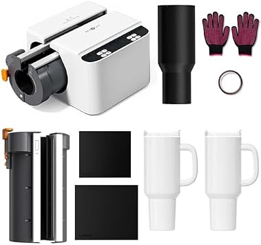 HTVRONT 2 in 1 A200H Pro Kit - Auto Tumbler Heat Press with Attachment, for 15-40oz Tumblers, White with 2 Sublimation Tumbler Blanks