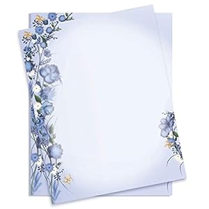 Geographics Blue Floral Dream Letterhead Paper, 32 lb. Design Paper, 8.5 x 11″ (Pack of 50)