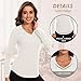 WOWENY Women's V Neck Long Sleeve Thermal Shirts Fleece Pullover Top Soft Base Layer Undershirts Basic Cold Weather (White, L)