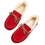 [1/2plus] シューズ モカシン ファー ローファー 裏 ボア フェイク カジュアル 紐靴 紐 リボン スリッポン 歩きやすい レディース (赤, 23.5 cm)