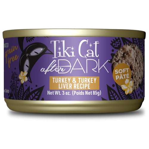 Tiki Cat After Dark Pate, Turkey & Turkey Liver, High-Protein and 100% Non-GMO Ingredients, Wet Cat Food for Adult Cats, 3 oz. Can (12 Count) (Packaging May Vary)