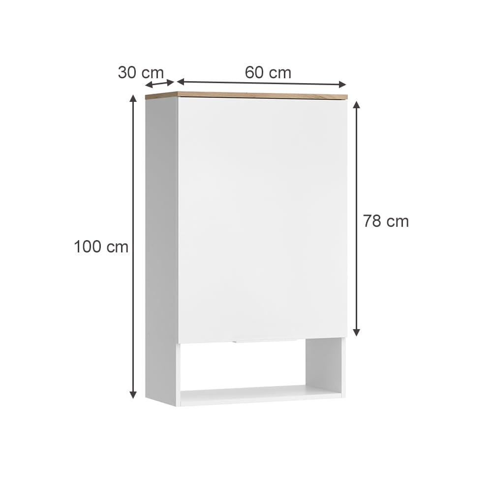 Vicco Sideboard Wido, Blanc/Sonoma, 60x100cm avec Porte, adapté au Montage Mural pour Salle de Bain ou Cuisine
