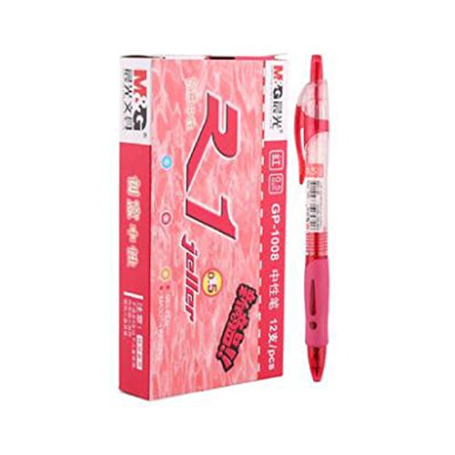 12 pcs M&G GP-1008 0.5mm Roller Gel Pen Retractable Smooth Writing (Red)