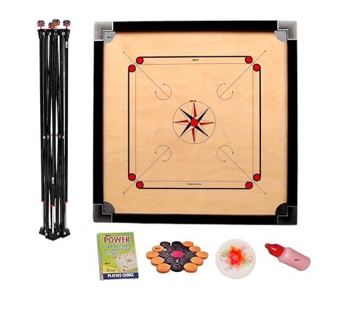 Image of Superior Matte Finish Practice Carrom Board for Serious Professional Practice with Coins Striker and Powder Beige(32 Inch Cut with Stand AE)