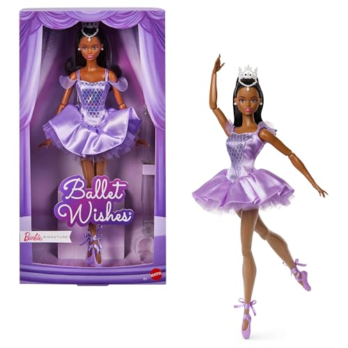 Barbie Signature desejos de bailarina boneca colecionável com tutu roxo de cetim com de cavalo preto e embalagem presente, JJX76