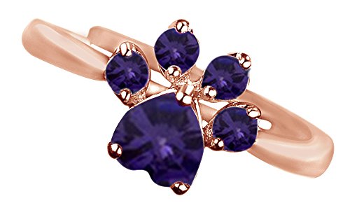 AFFY Simulated Alexandrite Adjustable Dog Paw Ring in 14k Rose Gold Over Sterling Silver