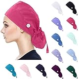 DOAEGNG Scrub Cap with Buttons Long Hair Covers Unisex Bouffant Working Hat Adjustable Nurse Surgical Caps Sweatband for Women Black, One Size