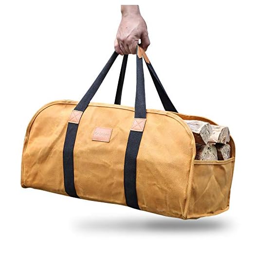 GALAFIRE Log Carrier for Firewood, Waxed Canvas Durable Fireplace Wood Holder Tote Bag, 23'' × 10''x 11.3''