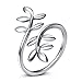 DAOCHONG Leaf Ring for Women S925 Sterling Silver Adjustable Wrap Open Rings
