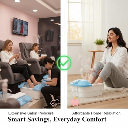 Image of JSB HF36 Foot Spa Massager Machine Pedicure Tub for Home with Water Heating Temperature Control Shower Bath for Feet Care, Pain Relief and Relaxation (Corded Electric) (White-Blue)