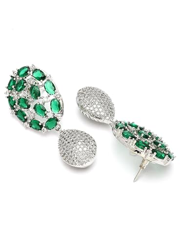 Image of Karatcart Silver Tone Green American Diamond Drop Earrings for Women