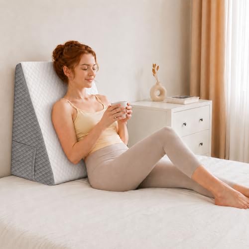 Image of OAISZ Wedge Pillow, 7.5 Inch Bed Wedge Pillow for Headboard, Pillow Wedge for Acid Reflux Relief, After Surgery, Sleeping, Back Pain Relief, Memory Foam Top, LightGrey