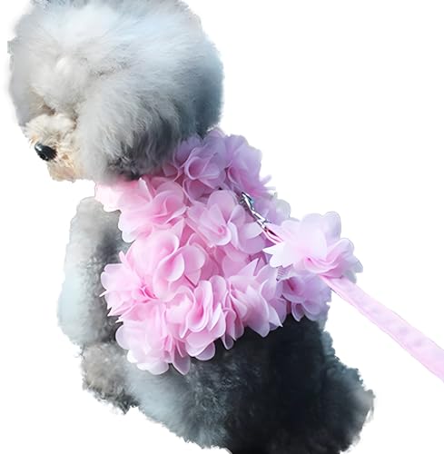 NACOCO Dog Flower Harness Waking Vest Harness with Pet Leash for Halloween Cat Puppy Girl (Pink, XS)