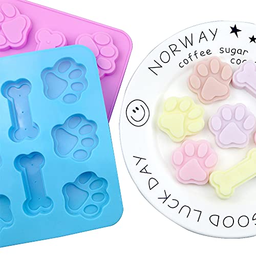 2Pcs Silicone Molds Puppy Dog Paw And Bone Shaped Silicone Mold For Chocolate, Non-Stick Reusable Food Grade Silicone Chocolate Mold For Candy, Cupcake, Gummy, Ice Cube, Cookie, Jello, Dog Treats #TOP19