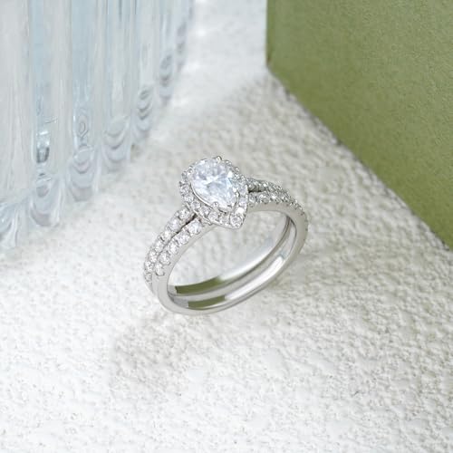 Pear Cut Halo Moissanite Wedding Ring Sets for Women, 10K 14K 18K Gold Vintage Teardrop Moissanite Engagement Promise Ring Bridal Sets for Her Anniversary Birthday Jewelry Gift Size 4-124