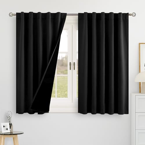 BGment Black 100% Blackout Curtains for Small Window, 2 Panels, 42x48 Inch