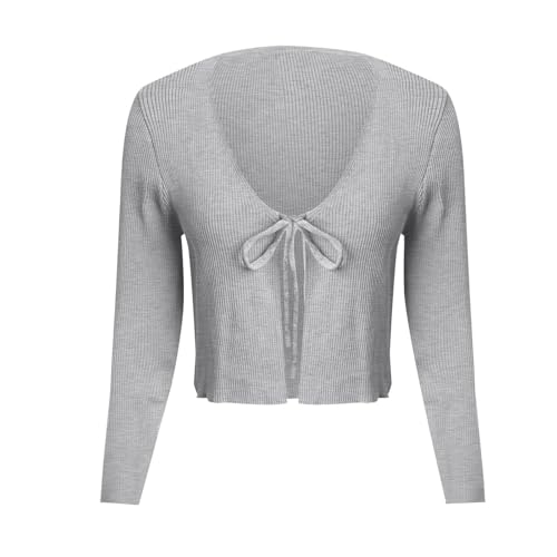 Bolero Shrugs for Dresses Cute Tie Front Long Sleeve Rib Knit Sweaters Open Front Cropped Cardigans Cozy Knitwear4