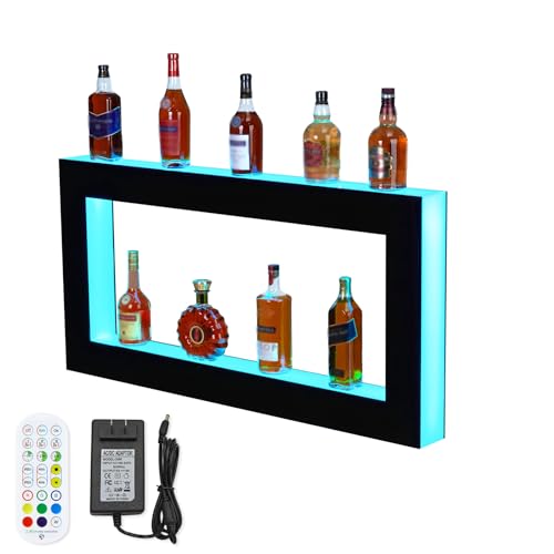 GarveeHome LED Lighted Liquor Bottle Display, 2 Tier 48-Inch LED Bar Display Rack with Remote & App Control, 16 Colors, 4 Modes, 1-8 H Timing, Acrylic Lighting Shelf for Home/Commercial Bars