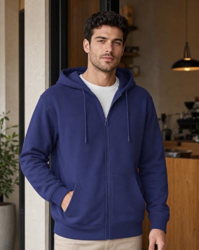 Image of Nobero Classic Zipper Hoodie for Men | Zip Up Hoodies for Men | Regular Fit | Full Zip Closure | Drawstring Hood | Zipped Hooded Sweatshirt | Cotton Rich Zipper Fleece Hoodie