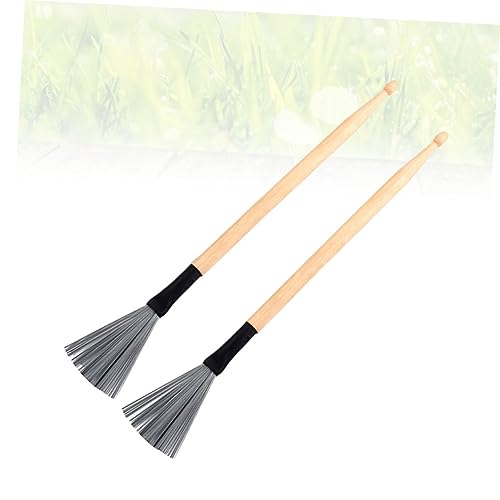 Baquetas para batería Hemoton, 2 piezas, cepillos de alambre de acero con mango de madera, ideales para principiantes y jazz, duraderas y cómodas miniatura 5