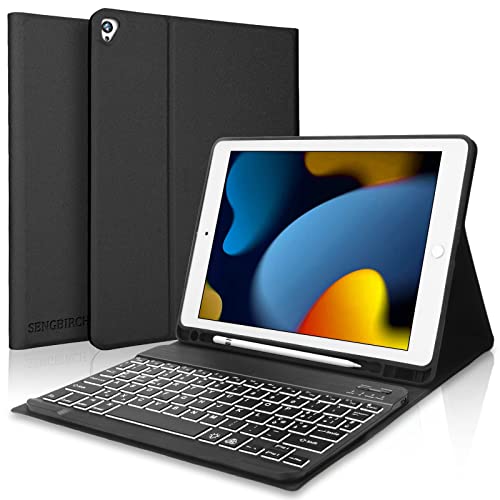 SENGBIRCH Funda con teclado para iPad 10.2 9/8/7 Generación (2021/2020/2019 Modelo), teclado Bluetooth italiano con retroiluminación y protectora con coche despertador/sueño, negro 2 Cover