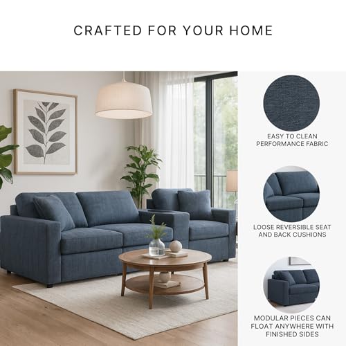Image of Signature Design by Ashley Modular Blue Sectional Couch with Console