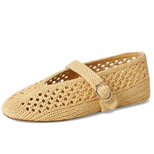 Woven Ballet Flats Women Mesh Raffia Flats Round Toe Mary Janes Comfortable Ballerina Flat Shoes