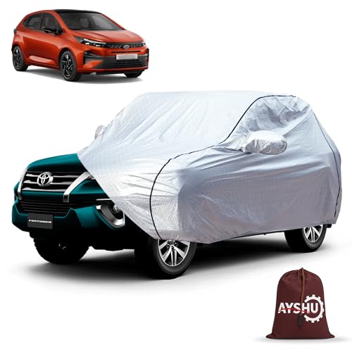 Image of AYSHU Waterproof Car Cover Compatible with Tata Altroz | Mirror & Antenna Pocket | Anti-Scratch Soft Cotton Inner Layer | Triple Stitched | Heat Resistant Metallic Silver | All-Weather Protection