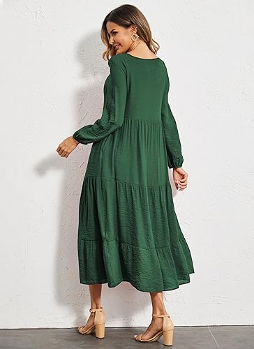 Image of Halife Women's Summer Casual Maxi Dresses Flowy Ruffle Boho Long Dresses with Pockets