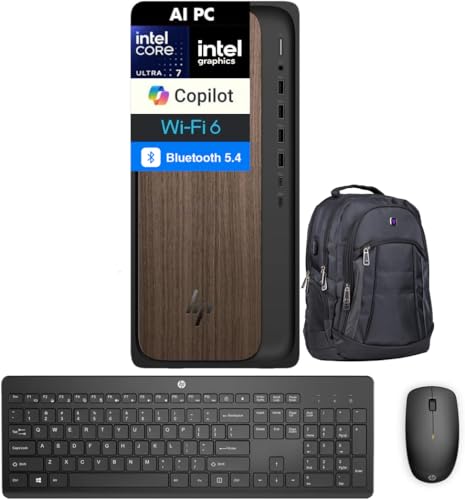 Image of HP OmniDesk AI PC Desktop (Intel Ultra 7-265, 32GB DDR5, 4TB PCIe SSD, Intel Graphics, 280W PSU, WiFi 6, Bluetooth 5.4, RJ-45, 1 Display Port, HDMI, Win 11 Home) w /Premium Backpack