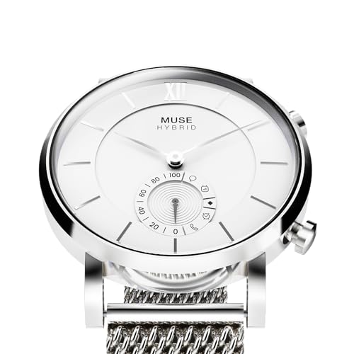 Image of Muse Grandeur Milanese Edition Hybrid Smartwatch for Men & Women with Bluetooth Connectivity, Step Counter, Sleep Monitoring, 5ATM Water Resistant (40MM, Shiny Silver White)