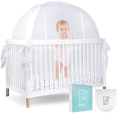 Pro Baby Safety Premium Pop Up Crib Tent, Crib Cover to Keep Baby from Climbing Out, Falls and Mosquito Bites, Safety Net, Canopy Netting Cover - Sturdy & Stylish Infant Crib Topper, Mosquito Net