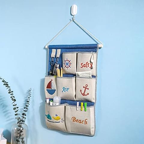 simpletome Hanging Storage Pockets Organizer Bags For Bedroom Bathroom Kitchen (Mediterranean, Medium) Cover