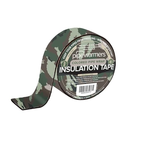 The Original Colored Pipe Insulation Tape by Pipe Warmers-Indoor/Outdoor Use,Weather Resistant,Water Proof Insulation Tape,Keep Pipes Dry and Warm,Prevent Frozen Pipes.Self-Adhering (Camo Green)