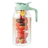JunVpic Fruit Infuser Water Pitcher,Glass Mason Jar Pitcher,64oz(2 Quart) Wide Mouth Jug with Pour Spout Handle Lid for Fruit Drinks,Cold Brew Coffee,Ice Beverage,Iced Juice,Lemonade,Sun Tea Container