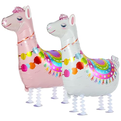 OSDUE Folienballon Alpaka, 2 Stück Tier Walking Luftballons, Heliumballons für Kinder Geburtstag Party Deko, Geschenke für Jungen und Mädchen