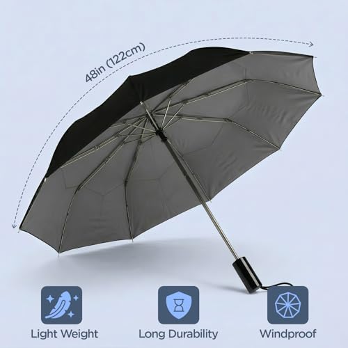 Image of UNIGEN 2 Fold Automatic Umbrella for Men & Women | 48 Inch Canopy Coverage | Windproof, UV Protection & Rain Resistant | Compact Travel Umbrella | Lightweight Portable Design for Office, Car & Outdoor Use | Black