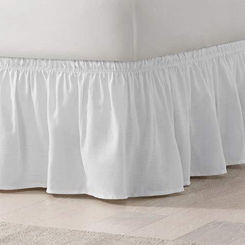 Easyfit Solid Elastic Wrap Around Bed Skirt, Easy On/Off Dust Ruffle (18-Inch Drop), Queen/King, White #TOP1